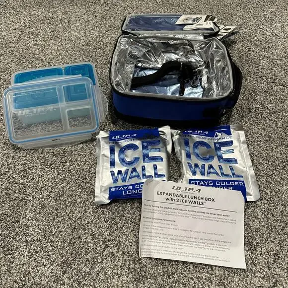 NWT! Ultra Arctic Zone Blue Expandable Cooler Lunchbox w/ Ice Packs Bento Boxes - Picture 2 of 8